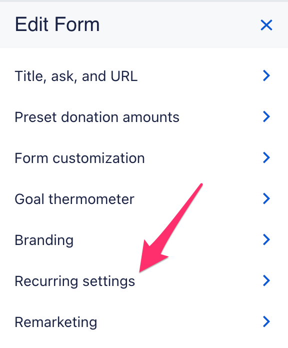 Recurring settings tab